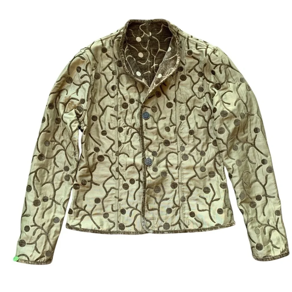 Khangura Reversible Tapestry Dot Print Art Wear Jacket Brown Beige Size Small